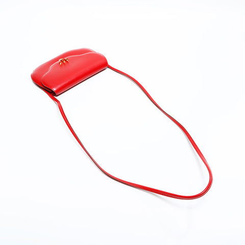 HERMES Leather Nails Shoulder Bag Red WS22845