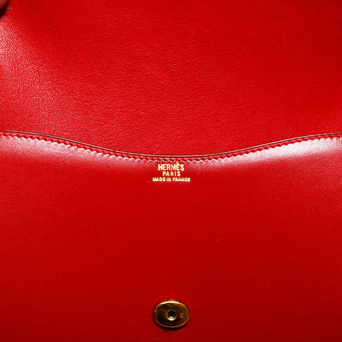 HERMES Leather Nails Shoulder Bag Red WS22845