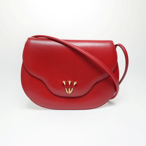 HERMES Leather Nails Shoulder Bag Red WS22845