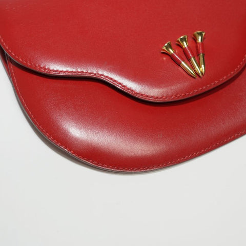 HERMES Leather Nails Shoulder Bag Red WS22845