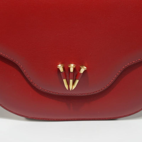 HERMES Leather Nails Shoulder Bag Red WS22845
