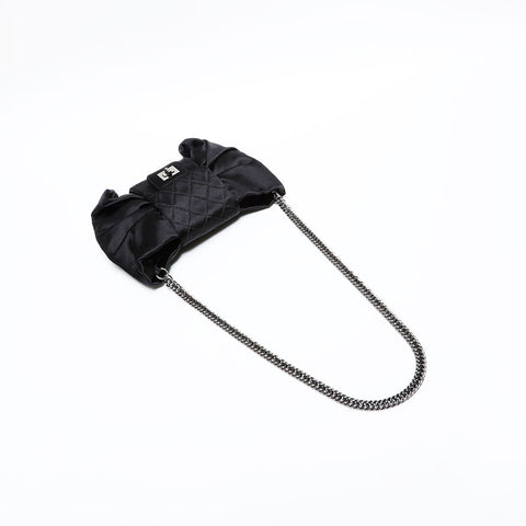 CHANEL No. 12 2008-2009 Satin Chain Ribbon Shoulder Bag black WS22847
