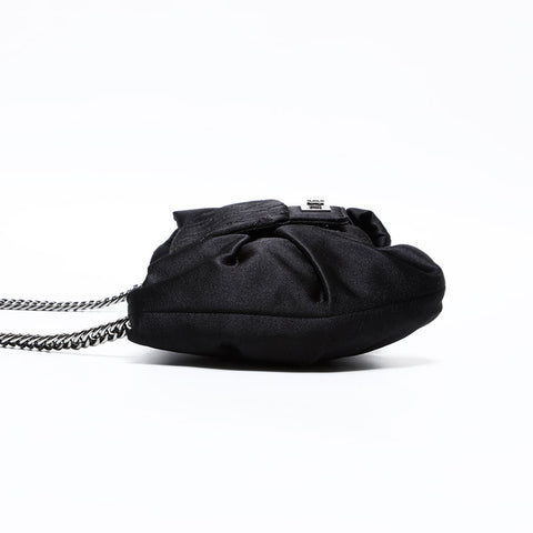 シャネル CHANEL 12番台 2008-2009 サテン チェーン リボン ショルダーバッグ ブラック WS22847