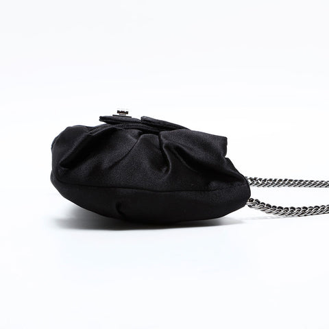シャネル CHANEL 12番台 2008-2009 サテン チェーン リボン ショルダーバッグ ブラック WS22847