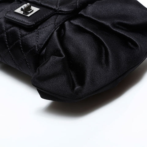 シャネル CHANEL 12番台 2008-2009 サテン チェーン リボン ショルダーバッグ ブラック WS22847