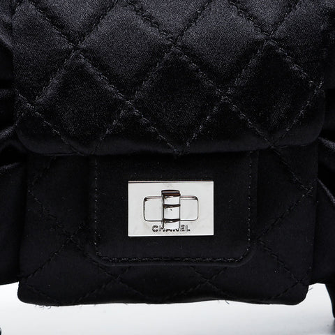 CHANEL Nr. 12 2008-2009 Satin Chain Ribbon Umhängetasche schwarz WS22847