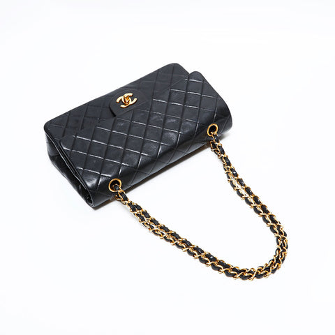 CHANEL No. 2 1991-1994 Double Flap Matelasse 25 Chain Lambskin Shoulder Bag black WS22850