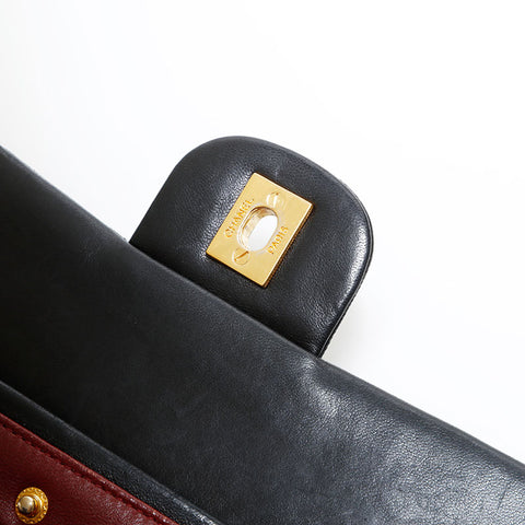CHANEL No. 2 1991-1994 Double Flap Matelasse 25 Chain Lambskin Shoulder Bag black WS22850
