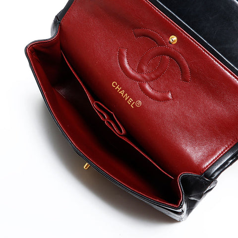 CHANEL No. 2 1991-1994 Double Flap Matelasse 25 Chain Lambskin Shoulder Bag black WS22850