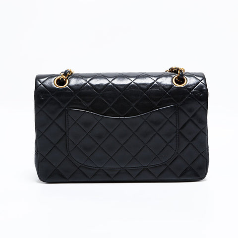 CHANEL No. 2 1991-1994 Double Flap Matelasse 25 Chain Lambskin Shoulder Bag black WS22850