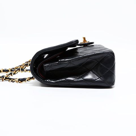 CHANEL No. 2 1991-1994 Double Flap Matelasse 25 Chain Lambskin Shoulder Bag black WS22850