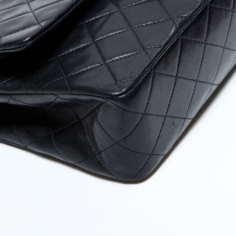 CHANEL No. 2 1991-1994 Double Flap Matelasse 25 Chain Lambskin Shoulder Bag black WS22850