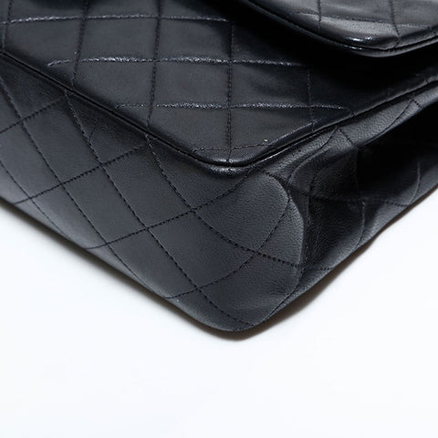 CHANEL No. 2 1991-1994 Double Flap Matelasse 25 Chain Lambskin Shoulder Bag black WS22850