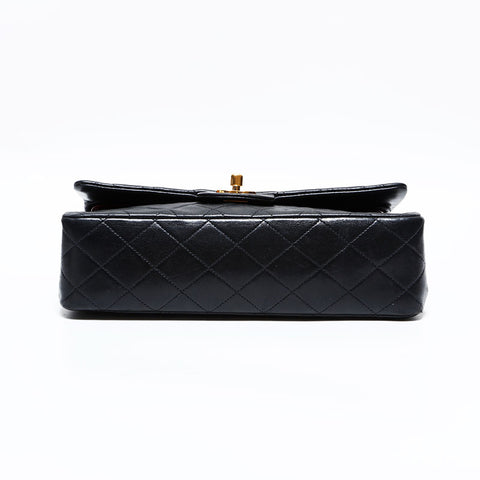 CHANEL No. 2 1991-1994 Double Flap Matelasse 25 Chain Lambskin Shoulder Bag black WS22850