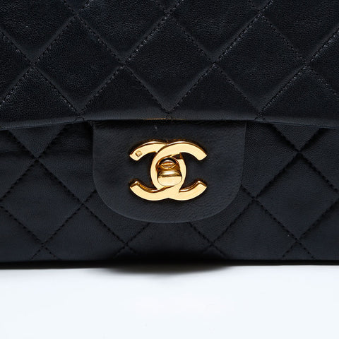CHANEL No. 2 1991-1994 Double Flap Matelasse 25 Chain Lambskin Shoulder Bag black WS22850