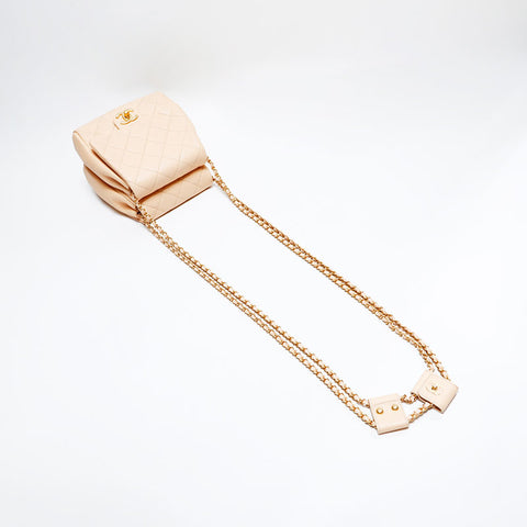 CHANEL 27th Series 2019 Lambskin Matelasse Double Bag Chain Twins Shoulder Bag beige WS22852