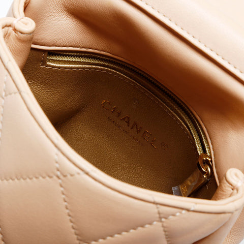 シャネル CHANEL 27番台 2019 ラムスキン マトラッセ ダブルバッグ チェーン 双子 ショルダーバッグ ベージュ WS22852