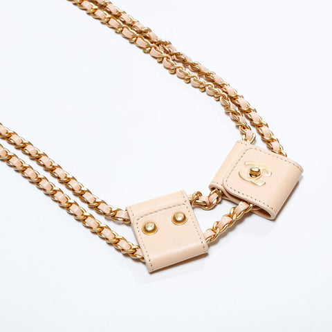 シャネル CHANEL 27番台 2019 ラムスキン マトラッセ ダブルバッグ チェーン 双子 ショルダーバッグ ベージュ WS22852