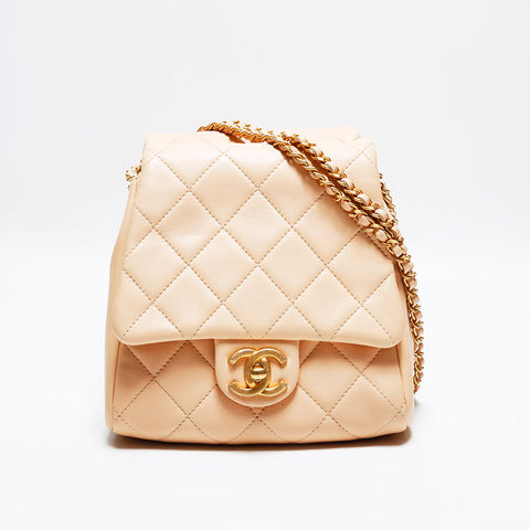 シャネル CHANEL 27番台 2019 ラムスキン マトラッセ ダブルバッグ チェーン 双子 ショルダーバッグ ベージュ WS22852