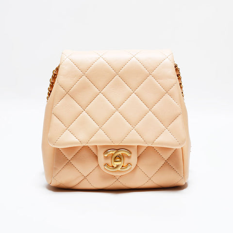 シャネル CHANEL 27番台 2019 ラムスキン マトラッセ ダブルバッグ チェーン 双子 ショルダーバッグ ベージュ WS22852