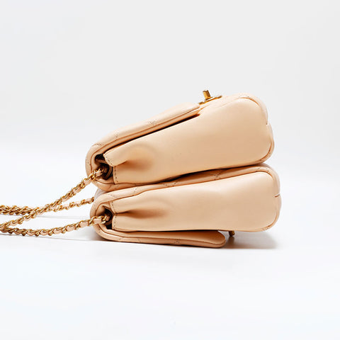 シャネル CHANEL 27番台 2019 ラムスキン マトラッセ ダブルバッグ チェーン 双子 ショルダーバッグ ベージュ WS22852
