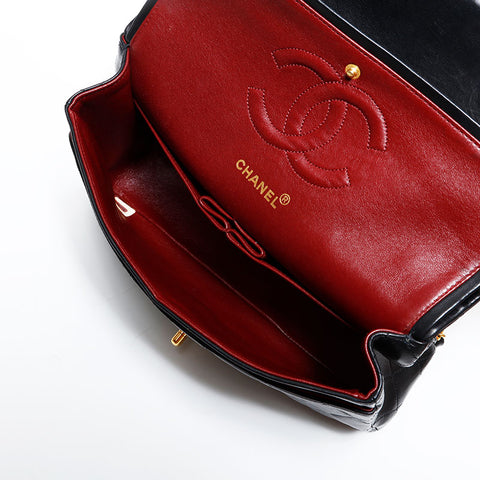 シャネル CHANEL 1番台 1989-1991 ラムスキン ダブルフラップ チェーン マトラッセ 25cm ショルダーバッグ ブラック WS22855
