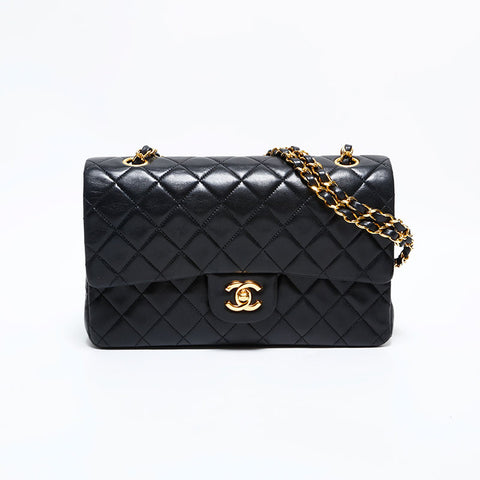 シャネル CHANEL 1番台 1989-1991 ラムスキン ダブルフラップ チェーン マトラッセ 25cm ショルダーバッグ ブラック WS22855