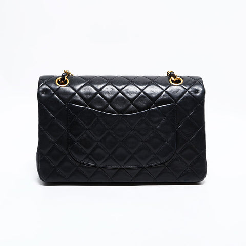 シャネル CHANEL 1番台 1989-1991 ラムスキン ダブルフラップ チェーン マトラッセ 25cm ショルダーバッグ ブラック WS22855