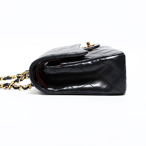 シャネル CHANEL 1番台 1989-1991 ラムスキン ダブルフラップ チェーン マトラッセ 25cm ショルダーバッグ ブラック WS22855