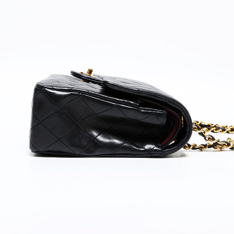 シャネル CHANEL 1番台 1989-1991 ラムスキン ダブルフラップ チェーン マトラッセ 25cm ショルダーバッグ ブラック WS22855