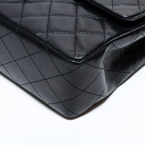 シャネル CHANEL 1番台 1989-1991 ラムスキン ダブルフラップ チェーン マトラッセ 25cm ショルダーバッグ ブラック WS22855