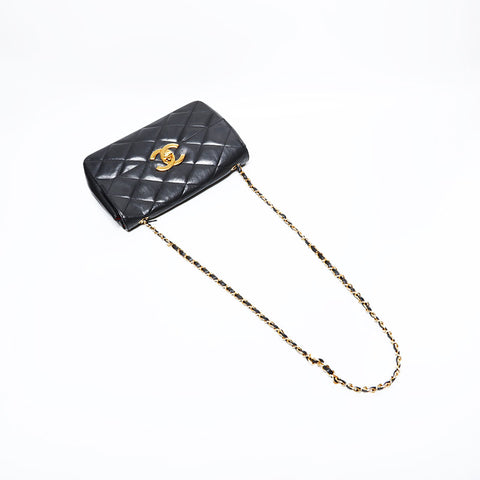 シャネル CHANEL ラムスキン マトラッセ チェーン ショルダーバッグ ブラック WS22858