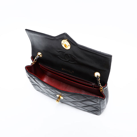 シャネル CHANEL ラムスキン マトラッセ チェーン ショルダーバッグ ブラック WS22858