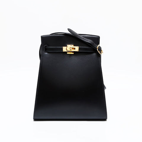 HERMES ⚪︎X Stamped Kelly Sport MM 1994 Box Calf Umhängetasche schwarz WS22860