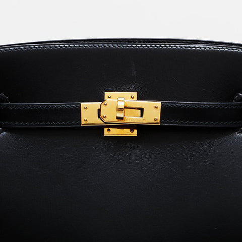 HERMÈS ⚪︎X Stamped Kelly Sport MM 1994 Sac à bandoulière en veau box noir WS22860