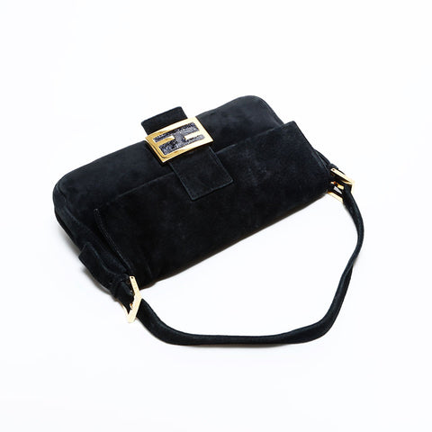 FENDI Suede manma bucket Shoulder Bag black WS22866