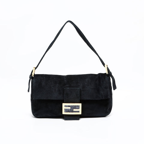 FENDI Suede manma bucket Shoulder Bag black WS22866