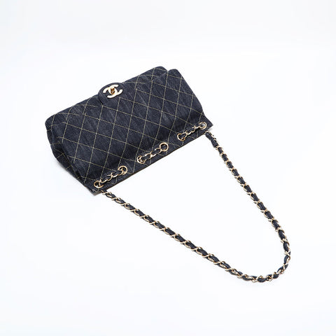 CHANEL 10 series 2005-2006 Denim Chain Shoulder Bag Navy WS22867