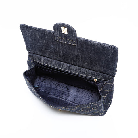CHANEL 10 series 2005-2006 Denim Chain Shoulder Bag Navy WS22867