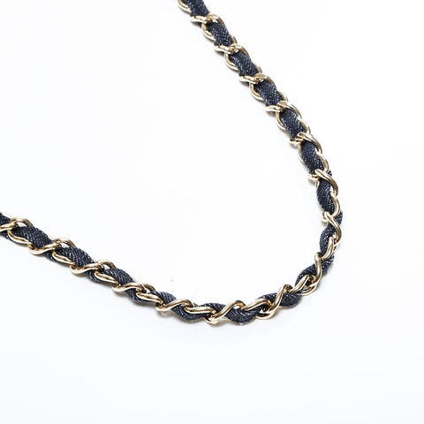 CHANEL 10 series 2005-2006 Denim Chain Shoulder Bag Navy WS22867