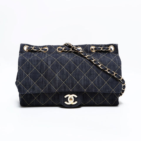 CHANEL 10 series 2005-2006 Denim Chain Shoulder Bag Navy WS22867