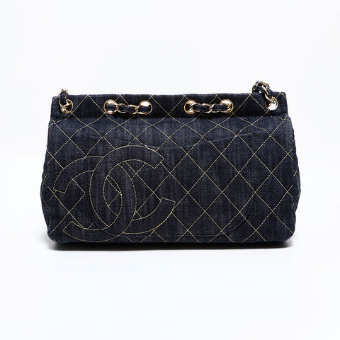 CHANEL 10 series 2005-2006 Denim Chain Shoulder Bag Navy WS22867