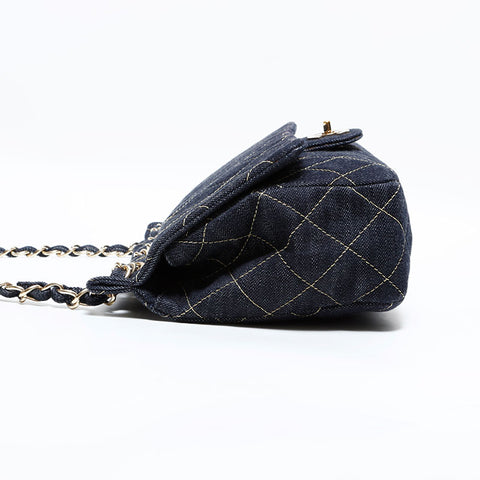 CHANEL 10 series 2005-2006 Denim Chain Shoulder Bag Navy WS22867