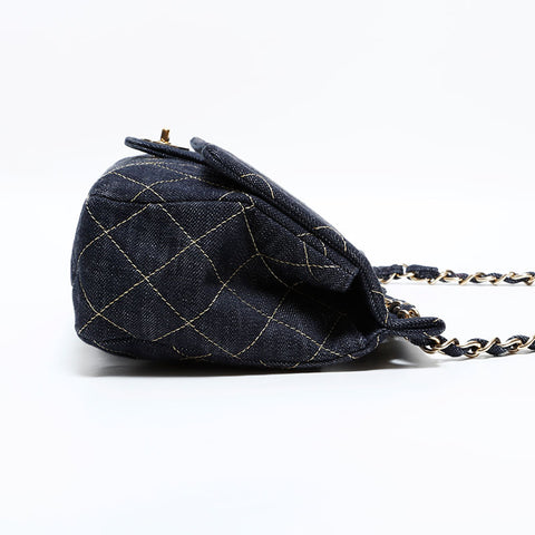 CHANEL 10 series 2005-2006 Denim Chain Shoulder Bag Navy WS22867