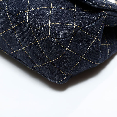 CHANEL 10 series 2005-2006 Denim Chain Shoulder Bag Navy WS22867