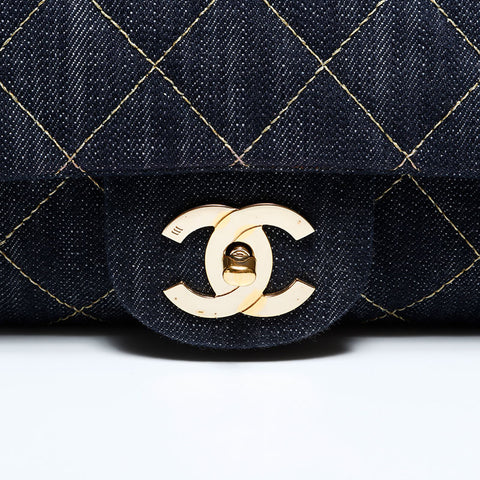 CHANEL 10 series 2005-2006 Denim Chain Shoulder Bag Navy WS22867