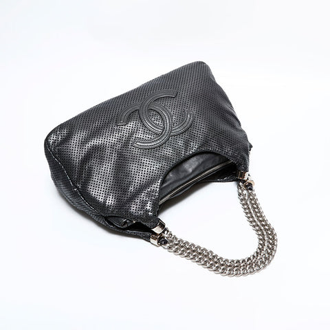 CHANEL 12th series 2008-2009 Leather Punching COCO Mark Chain Shoulder Bag Silver WS22868