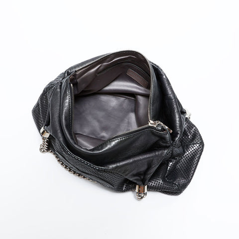 CHANEL 12th series 2008-2009 Leather Punching COCO Mark Chain Shoulder Bag Silver WS22868