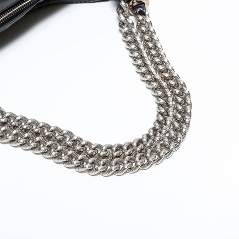 CHANEL 12th series 2008-2009 Leather Punching COCO Mark Chain Shoulder Bag Silver WS22868