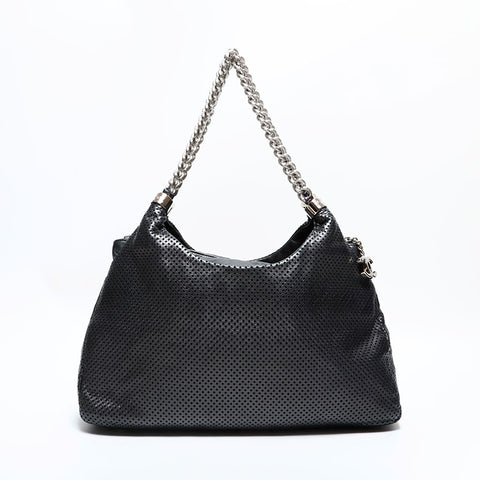 CHANEL 12th series 2008-2009 Leather Punching COCO Mark Chain Shoulder Bag Silver WS22868